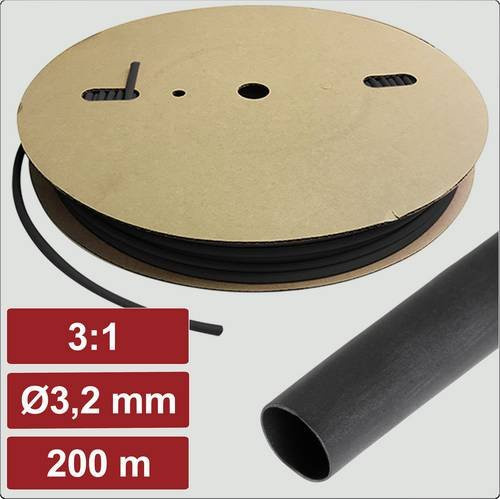Electronic Garage Schrumpfschlauch mit Kleber Schwarz 3,2 mm Durchmesser, 1,1 mm Wandstärke, Schrumpfrate 3:1, 200 m Länge - Bild 1