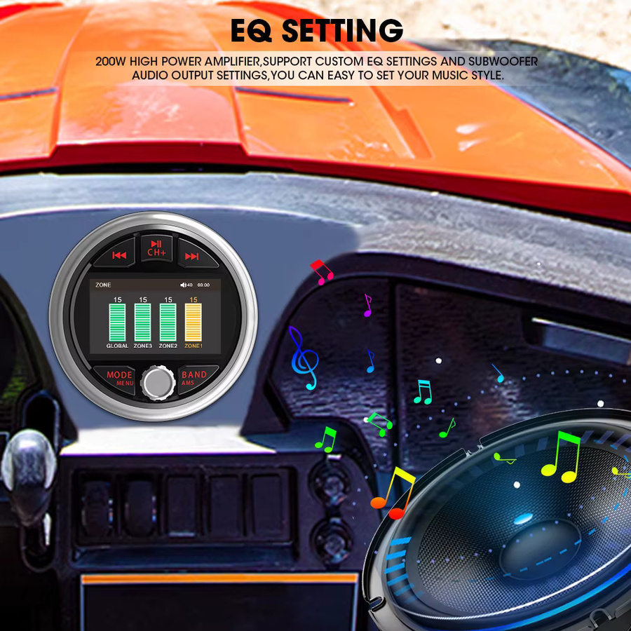 AKAMATE Marine Stereo MP5 Media Player mit Bluetooth, AM/FM/RDS und AUX in Schwarz für Boot, RV, UTV und ATV - Bild 2