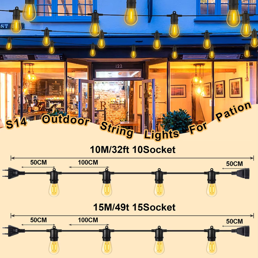 Grensk S14 LED Lichterkette für draußen, E27, Warmweiß, Transparent, Wasserdicht und Bruchsicher - Bild 5