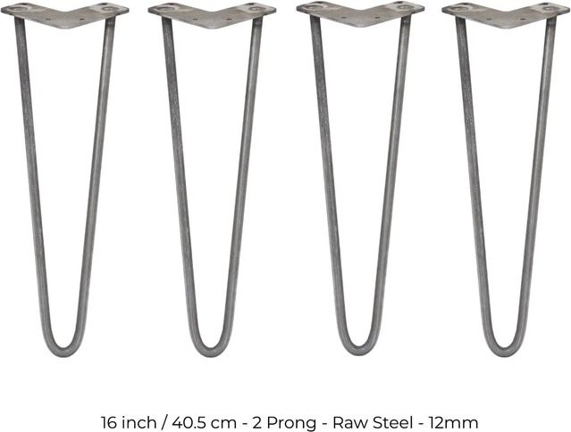 Monstershop Hairpin Tischbeine aus Rohstahl mit 2 Streben, 4 Stück, Farbe Grau, Höhe: 40,5 cm - Bild 1