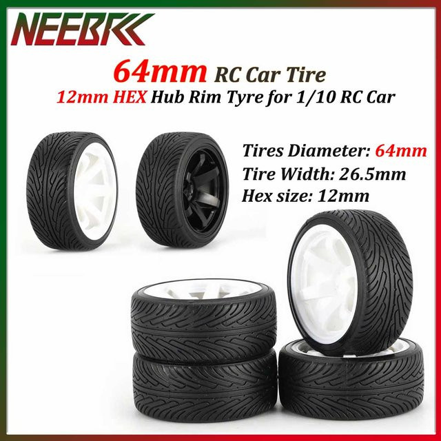 HSP RC Reifen, 4-teiliges Set, 64mm, 12mm Hex, Hartplastik Nabe, Schwarz - Bild 1