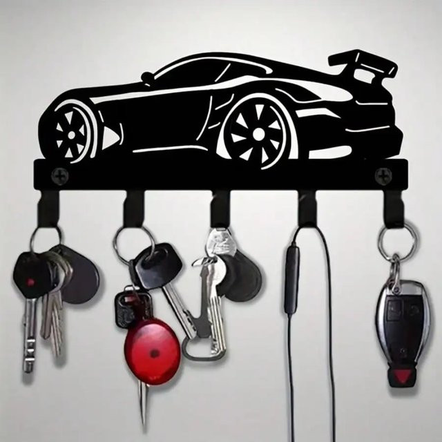 CIFBUY Wandmontierter Schlüsselhalter aus Metall in Schwarz mit aerodynamischem Spoiler-Design als Mehrzweck-Organizer für Küche, Bad oder Garage - Bild 1