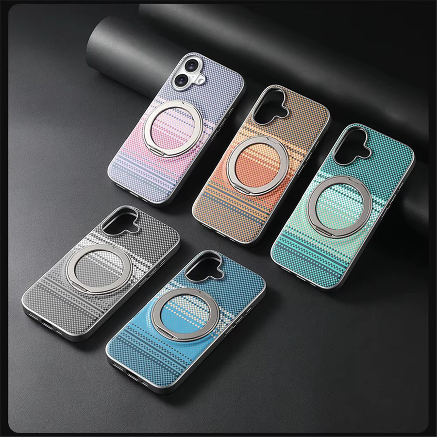 OLPAY Magnetische Kevlar Carbon Fiber Handyhülle mit 360 Grad drehbarem Ringhalter für iPhone 17 16 15 14 13 12 Pro Max Plus kompatibel mit MagSafe in Orange und Multicolour - Bild 5