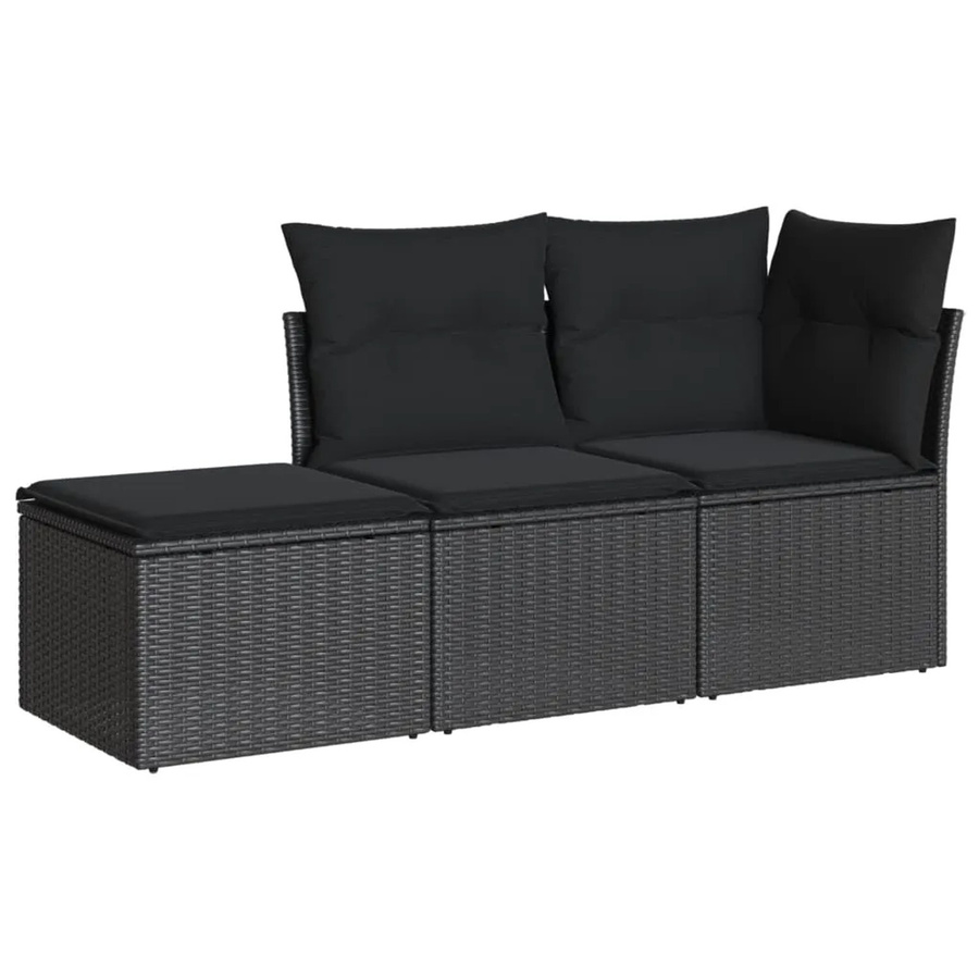 vidaXL 3-tlg Garten-Sofagarnitur in L-Form aus Polyrattan mit Kissen, Schwarz - Bild 2