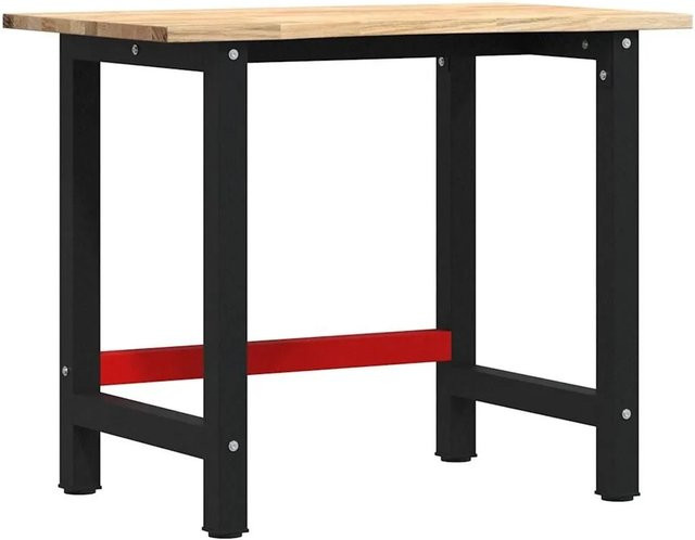 vidaXL Werkbank aus Massivholz Eiche und pulverbeschichtetem Metall, Farbe: Braun/Schwarz, B/T/H: 100 x 60 x 81,5 cm - Bild 1