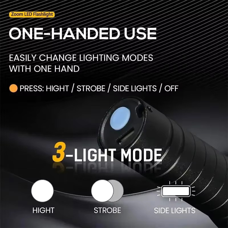 Wiederaufladbare LED Taschenlampe und Camping-Laterne in Schwarz für Outdoor und Garten - Bild 2