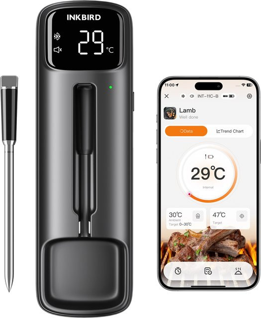 INKBIRD Kabelloses Dual-Sensor Bluetooth-Fleischthermometer mit LED-Display und IP67 Wasserdichtigkeit für BBQ und Smoker - Bild 1