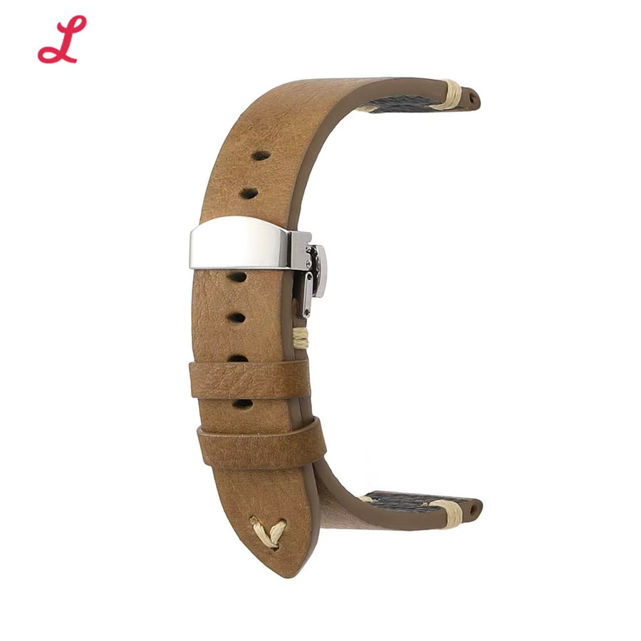 luffyte Uhrenarmband Leder, Lychee-Textur, Schmetterlingsverschluss Edelstahl, Schwarz, Herren - Bild 3