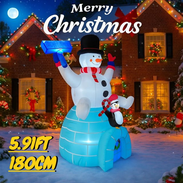 TONGHUANIU Aufblasbare Weihnachtsdekoration mit LED-Beleuchtung, Schneemann, Pinguin und Iglu, Mehrfarbig, Höhe: 180 cm - Bild 1