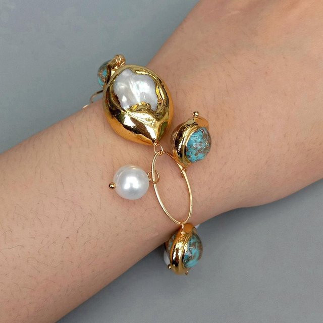 KKGEM Armband, Perlmutt, blaues Muranoglas, vergoldet, Damen - Bild 1