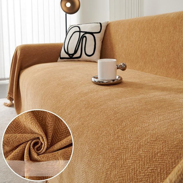 BC-Warm Home Universal Sofa-Bezug aus Chenille in Fischgräten-Optik, Orange, B: 180 cm, T: 150 cm - Bild 1