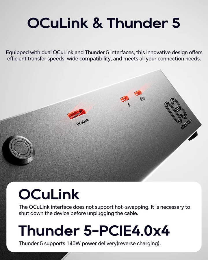 AOOSTAR AG03 Grafikkarten-Dock USB4 V2.0 mit Thunderbolt 5 Kompatibilität, Dual-Port 80Gbps und 140W PD-Ladung sowie integriertem 800W Netzteil - Bild 4
