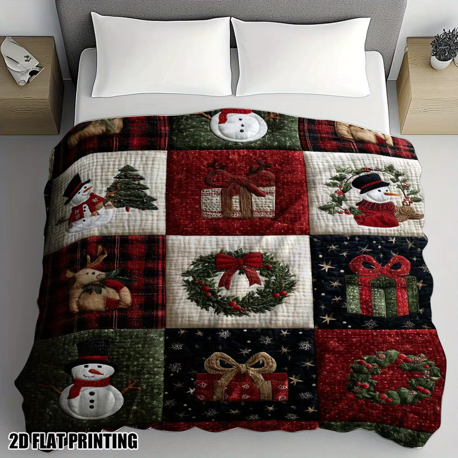 VIKAMA Weihnachtsdecke mit Schneemann, Rentier und Weihnachtsbaum, weich und flauschig, Patchwork-Design, Multicolour, B/T: 90 x 75 cm - Bild 2