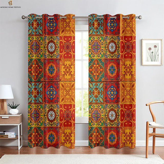 Yiran Furniture Dekorative Vorhänge im böhmischen Karomuster aus Polyesterfaser, 2er-Set, Transparent, Multicolour, Breite: 100 cm, Höhe: 220 cm - Bild 1
