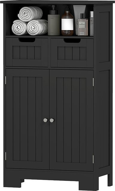 Kleankin Badezimmerschrank mit 2 Schubladen und Tür in Schwarz, modernes Aufbewahrungsmöbel für Badezimmer, Küche oder Wohnzimmer, B/T/H: 60 x 30 x 109 cm - Bild 1