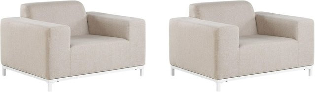 Beliani Sessel in Beige und Weiss mit Metallgestell, B/T/H: 84 x 105 x 68 cm - Bild 1