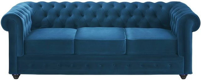Vente-unique Chesterfield Sofa aus Samt in Blaugrün mit einer Breite von 205 cm - Bild 1