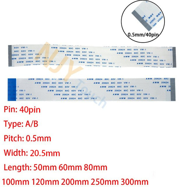 5 Stück NJY TOUCH FFC FPC Flachbandkabel Typ A B mit 40 Pin und 0,5 mm Pitch in Weiß - Bild 1