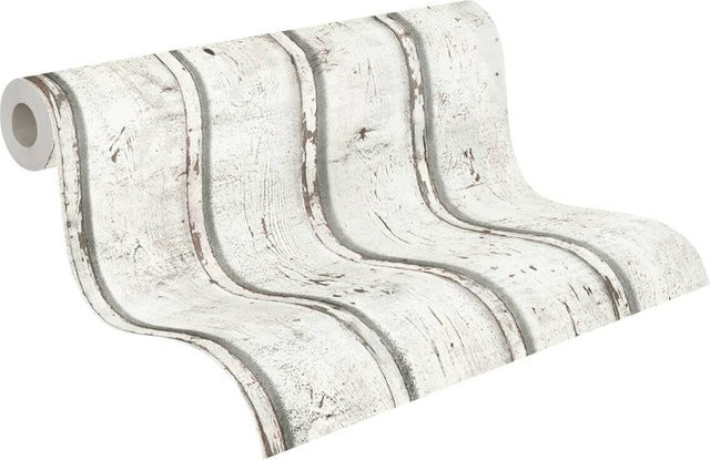 A.S. Création Vliestapete Holzoptik in Weiß, Beige und Grau, B: 53 cm, H: 10,05 m - Bild 1
