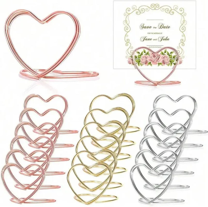 Herzförmiger Tischkartenhalter aus Metall für Hochzeiten und Partys, silber und mehrfarbig - Bild 1