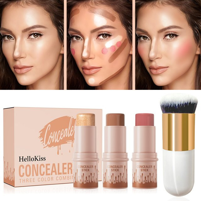 Hello Kiss Make-up Set, Konturstift, Highlighter-Stift, Rouge-Stift, Konturenpinsel - Bild 1