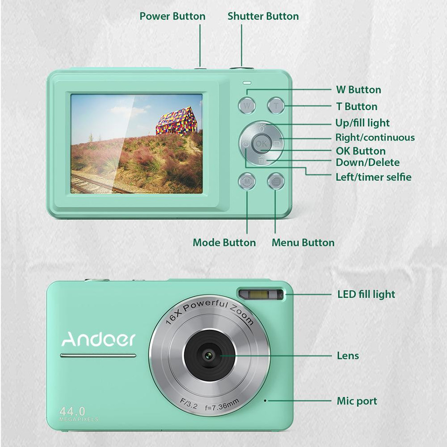 Andoer Digitalkamera Camcorder mit 1080P Video, 44 MP, Autofokus und 2,5 Zoll IPS-Bildschirm in Schwarz - Bild 1