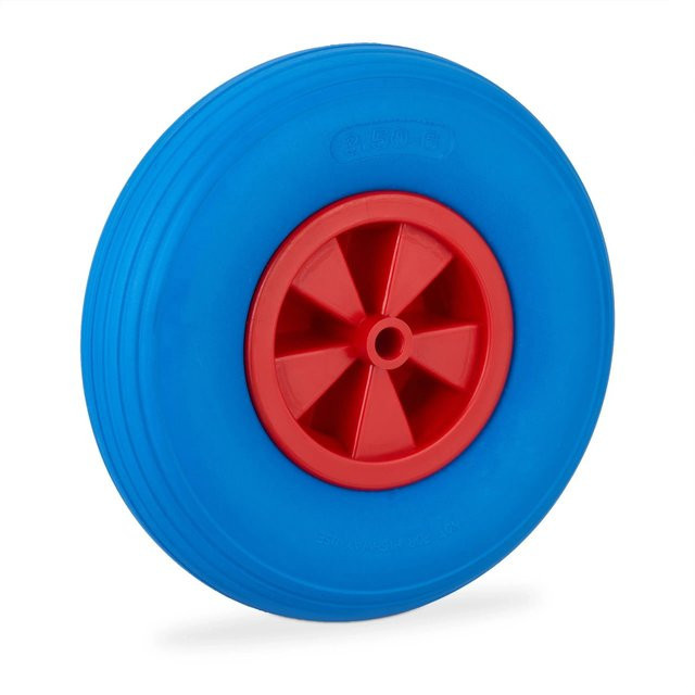 Relaxdays Schubkarrenrad aus Vollgummi und Kunststoff in Blau und Rot, pannensicher mit Gleitlager, Durchmesser: 33 cm, Breite: 9 cm - Bild 1