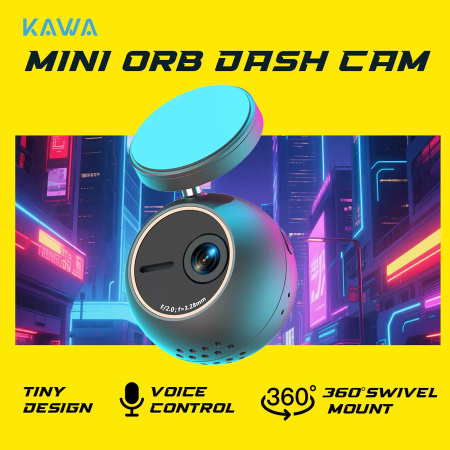 KAWA MINI ORB Dashcam 2K Videorekorder mit Sprachsteuerung und 360 Grad Drehbarkeit in Schwarz - Bild 2