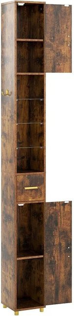 Costway Badschrank Hochschrank mit integrierter Beleuchtung und Glasablagen in Braun - Bild 1