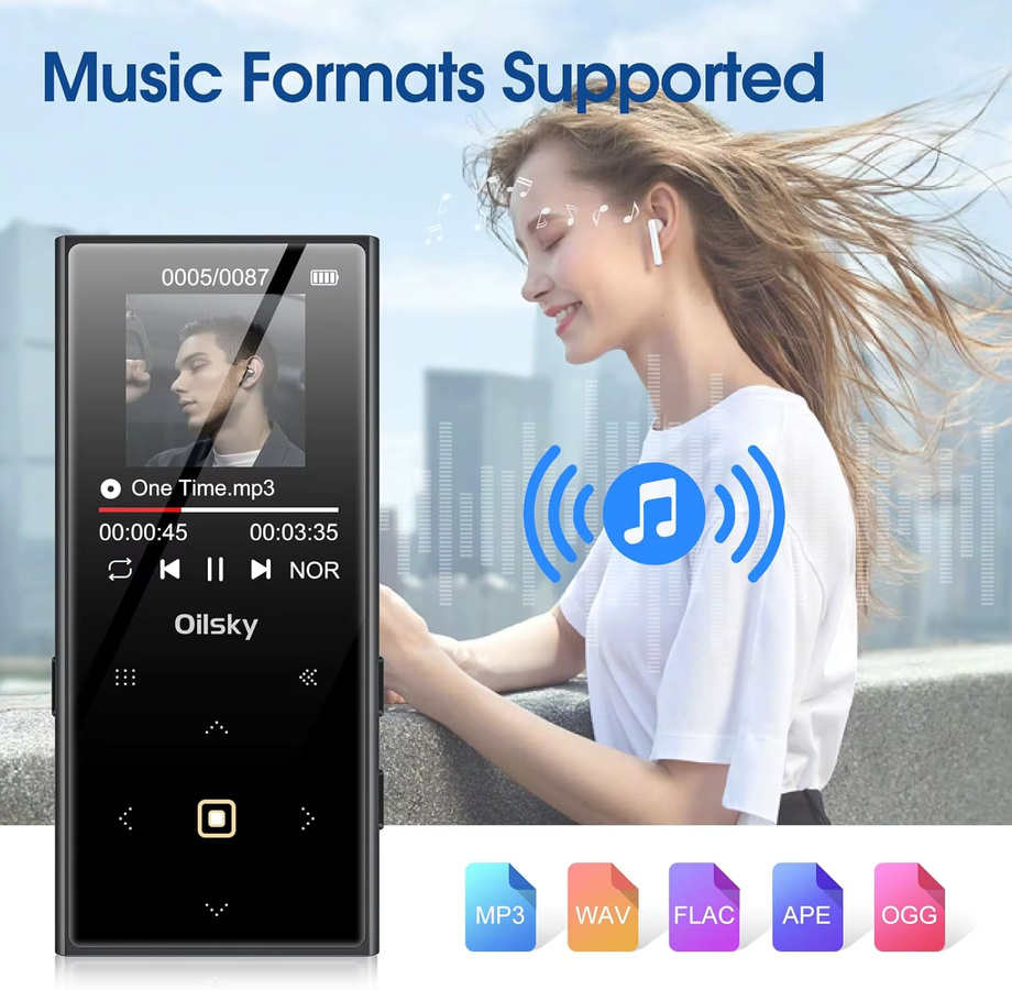 Oilsky MP3-Player mit 64 GB Speicher, Bluetooth 5.0, UKW-Radio, integriertem Lautsprecher und Diktierfunktion in Schwarz, erweiterbar bis 128 GB - Bild 6