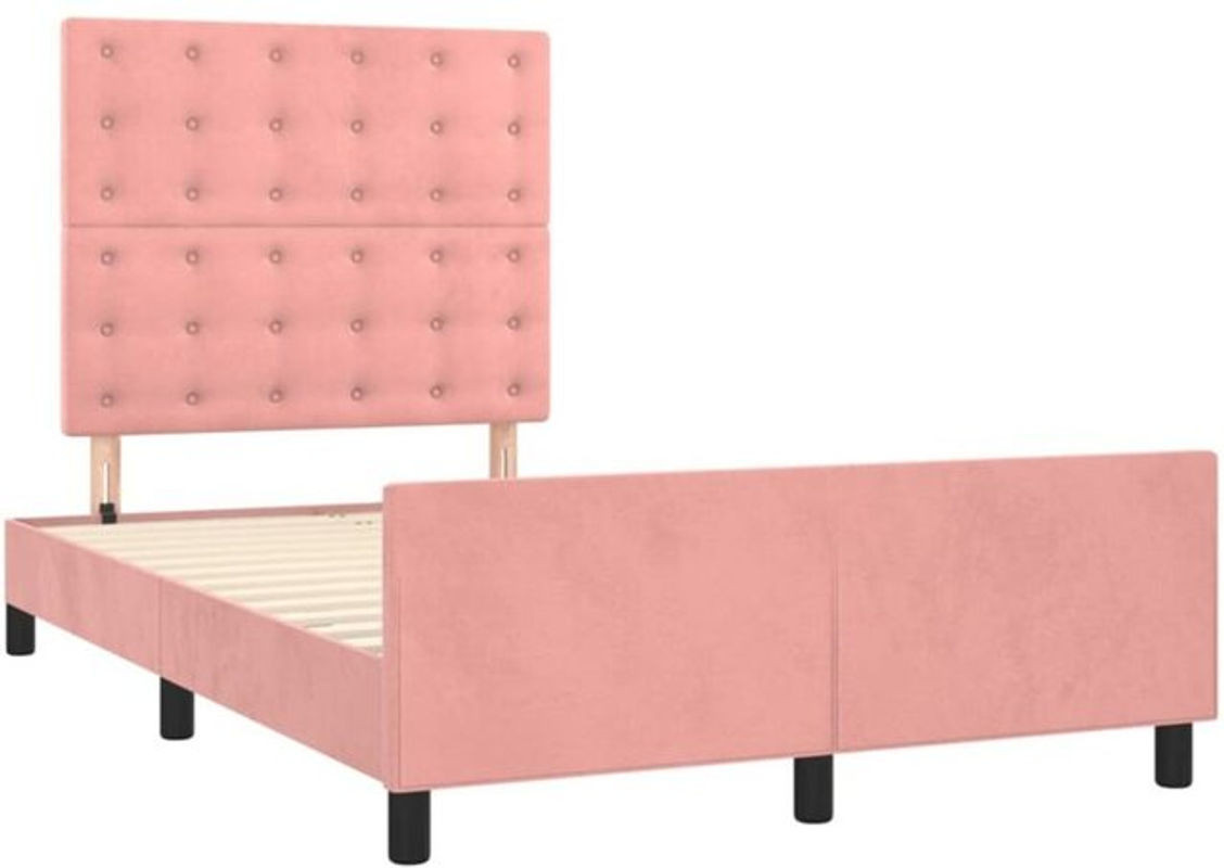 Vidaxl Polsterbett aus Samt in Rosa, Modernes Bettgestell aus Holzwerkstoff, B/T: 120 x 190 cm - Bild 1