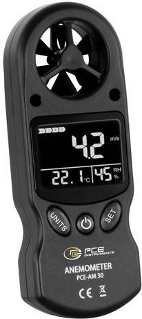 PCE Instruments Anemometer PCE-AM 30 in Schwarz mit Messbereich bis 30 m/s, Temperatur und Luftfeuchtigkeit - Bild 1