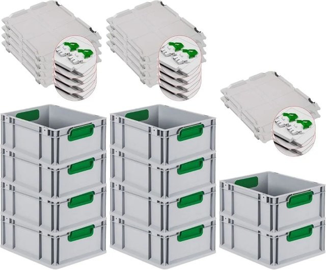 PROREGAL Spar Set 10x Eurobox Nextgen Color mit Scharnierdeckel und Schiebeschnappverschlüssen, Grün, H x B x T: 17 x 30 x 40 cm - Bild 1