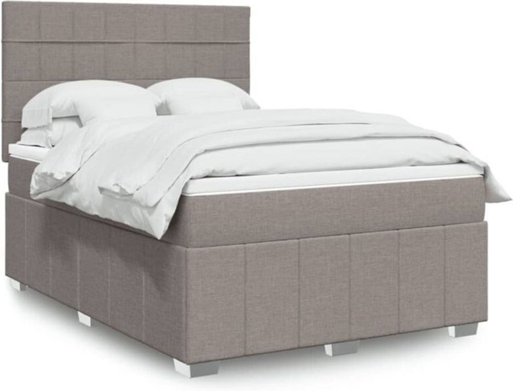 vidaxl Boxspringbett mit Matratze in Taupe meliert und Weiß, Stoff und Holzwerkstoff, B/T/H: 160 x 200 x 140,5 cm - Bild 1