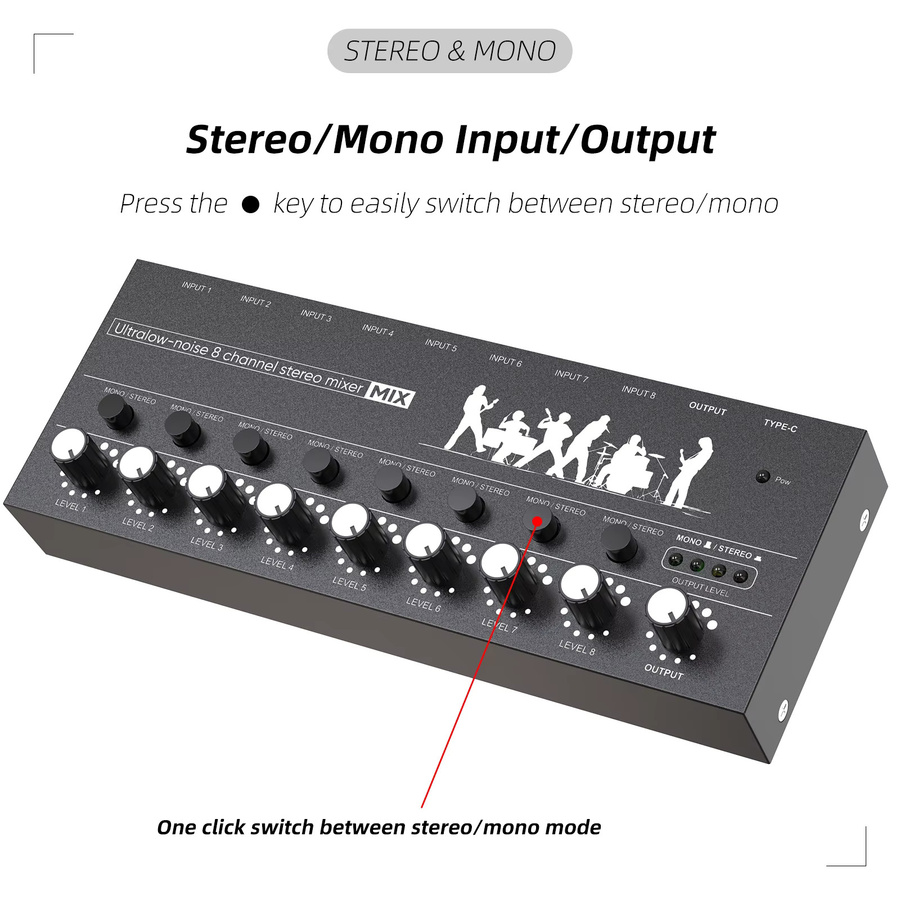 IRIN 8-Kanal-Mixer Ultra Low Noise Stereo Line Professioneller Audio-Mixer in Schwarz - Bild 4
