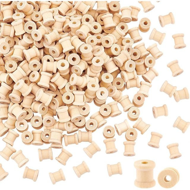 300 Stück unlackierte Holzspulen in Beige zum Basteln und für Drahtwebarbeiten mit 0,55 Zoll Durchmesser - Bild 1