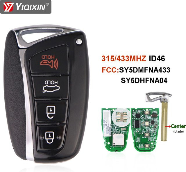 YIQIXIN Auto Fernbedienung Schlüssel für Hyundai Santa Fe Azera Genesis mit ID46 Chip und 315/433 MHz in Schwarz - Bild 1