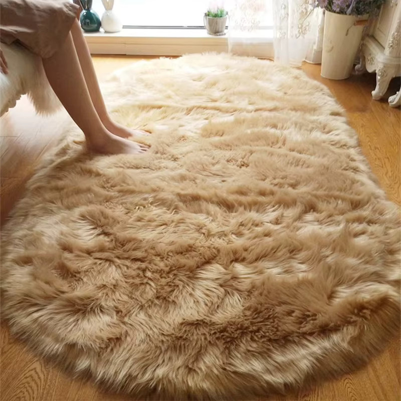 VIKAMA Luxuriöser Plüsch-Teppich in Oval, Farbe: Türkis, Rutschfeste Dekorative Bodenmatte aus Kunstfell für Wohnzimmer und Schlafzimmer - Bild 2