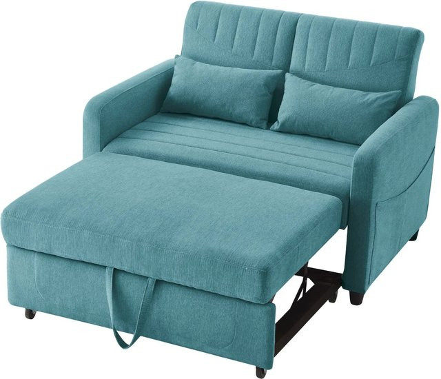 Merax Klappsofa 2-Sitzer als Bett in Türkis mit Leinenstoff und verstellbarer Kopfstütze - Bild 1