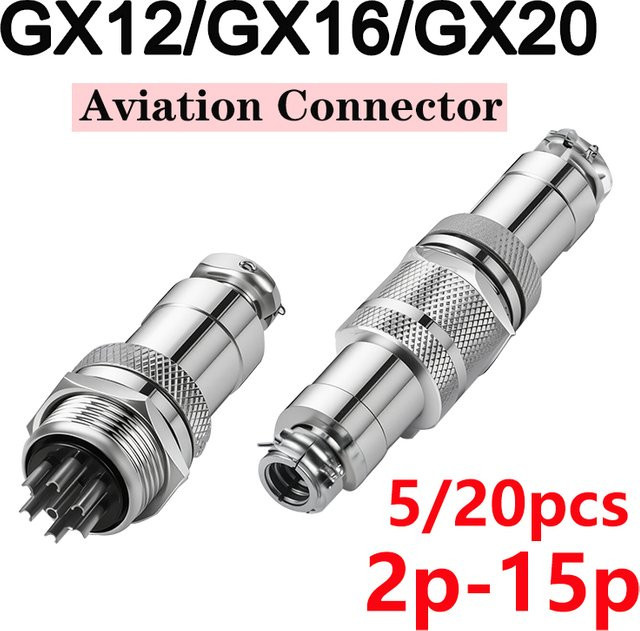 GX12 GX16 GX20 Luftfahrt-Stecker Set mit männlichen und weiblichen Rundsteckverbindern in Silber, verschiedene Pin-Konfigurationen verfügbar - Bild 1