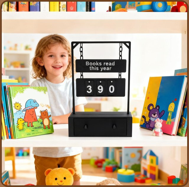 Transparentes Schreibtischschild als Zieltracker zum Bücherlesen für Schüler und Lehrer, modernes Display aus Kunststoff in Beige oder Schwarz - Bild 1