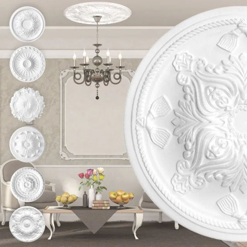 Marbet Design Stuckrosette R-13 aus EPS Styropor in Weiß, runde Deckenrosette mit floralem Design, Durchmesser: 43 cm - Bild 1
