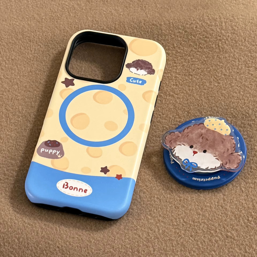 MUQGEW Magnetische iPhone Handyhülle mit Koreanischem Cartoon-Welpen-Design und Ständer-Funktion, stoßfeste Hartschale, Multicolor - Bild 5