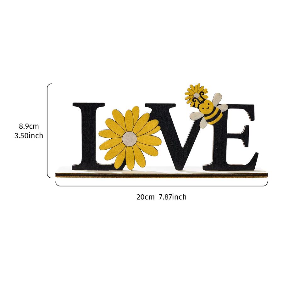 Dekorative Holz-Dekoration mit Love-Schriftzug in Bienenblütenform für den Valentinstag - Bild 2