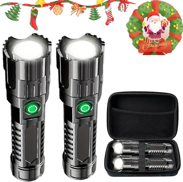 LONGRIVER LED-Taschenlampe mit USB-Ladefunktion, superhelle Zoom-Taschenlampe und Laternenfunktion in Schwarz - Bild 1