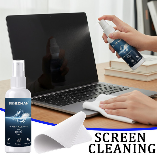 Bildschirmreiniger Set in Weiß mit 50 ml Reinigungsflüssigkeit und Mikrofaser-Poliertuch zur streifenfreien Reinigung von Telefon, Laptop, Tablet und Monitor - Bild 1