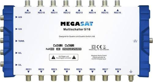 MegaSat SAT Multischalter mit 5 Eingängen (4 SAT/1 terrestrisch) für 16 Teilnehmer in Weiß - Bild 1