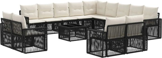 vidaXL Gartensofa-Set 14-tlg. aus Poly-Rattan in Schwarz und Cremeweiß mit Polsterung und Couchtisch für Garten, Balkon oder Terrasse - Bild 1