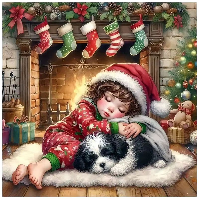 HUACAN Diamantmalerei Mädchen und Hund Porträt als Mosaik Stickerei Set für Weihnachtsdekor, B/B/H: 20 x 20 x 20 cm - Bild 4