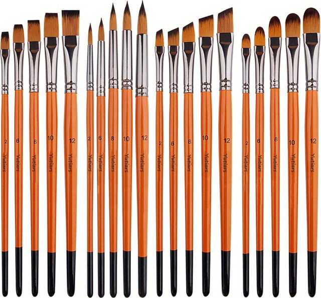 Künstler-Pinsel-Set in Multicolor mit runden, Haselnuss, Flach- und Winkelpinseln für Aquarell, Acryl, Gouache, Öl und Tempera aus Holz - Bild 1